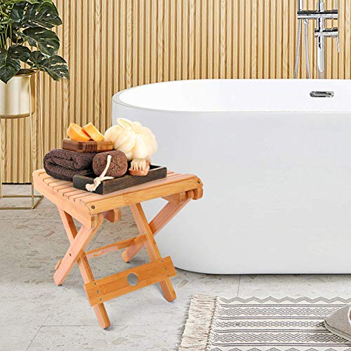 YUHUAWYH Bamboo Small Shower Seat Foldable Little Shower Stool for Shaving Le...