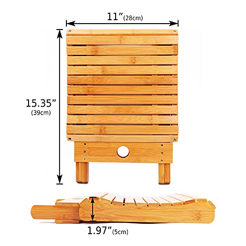 YUHUAWYH Bamboo Small Shower Seat Foldable Little Shower Stool for Shaving Le...