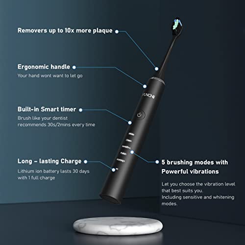 Electric Toothbrush for Adults, YUNCHI Y7 Rechargeable Electric Sonic Toothbr...