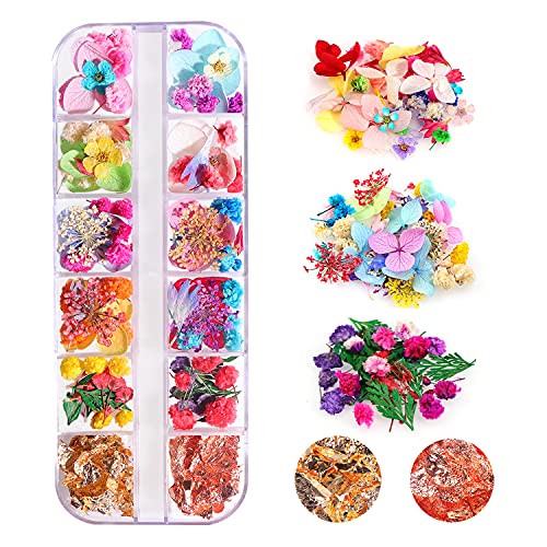 108PCS Dried Flowers for Nail Art - 33 Color Lovely Natural Flower Nail Art, ...