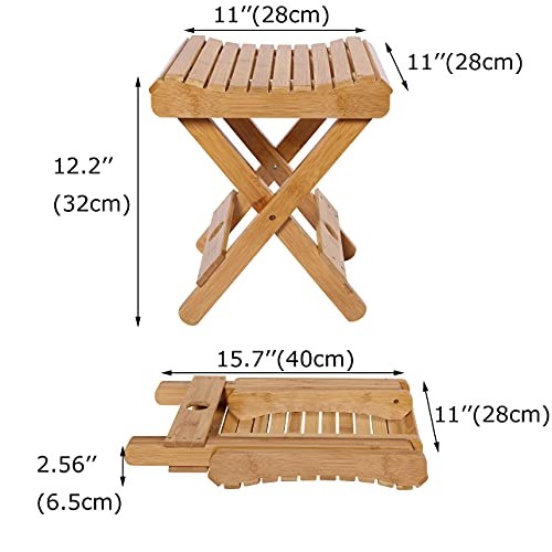 YXLLUX Foldable Bamboo Step Stool, for Home Salon Shaving Shower Set Foot Fis...