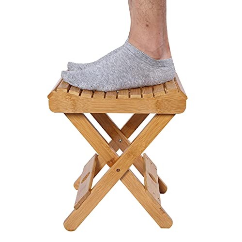 YXLLUX Foldable Bamboo Step Stool, for Home Salon Shaving Shower Set Foot Fis...