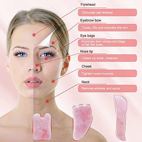 YYZP Gua Sha Tool Set, Natural Rose Quartz Stone Scraping Board, Massage Skin...