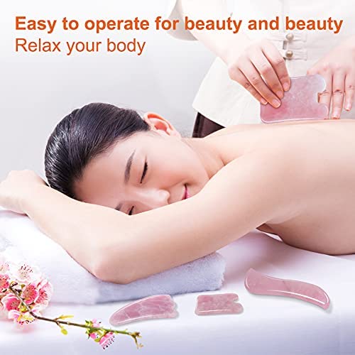 YYZP Gua Sha Tool Set, Natural Rose Quartz Stone Scraping Board, Massage Skin...