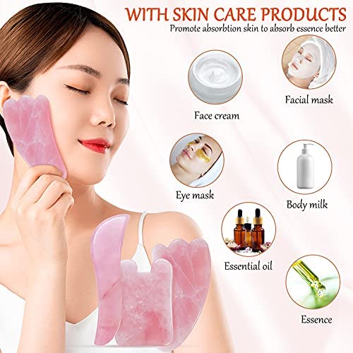 YYZP Gua Sha Tool Set, Natural Rose Quartz Stone Scraping Board, Massage Skin...