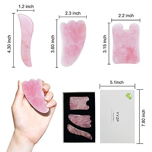 YYZP Gua Sha Tool Set, Natural Rose Quartz Stone Scraping Board, Massage Skin...