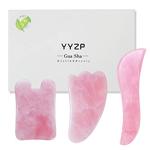 YYZP Gua Sha Tool Set, Natural Rose Quartz Stone Scraping Board, Massage Skin...