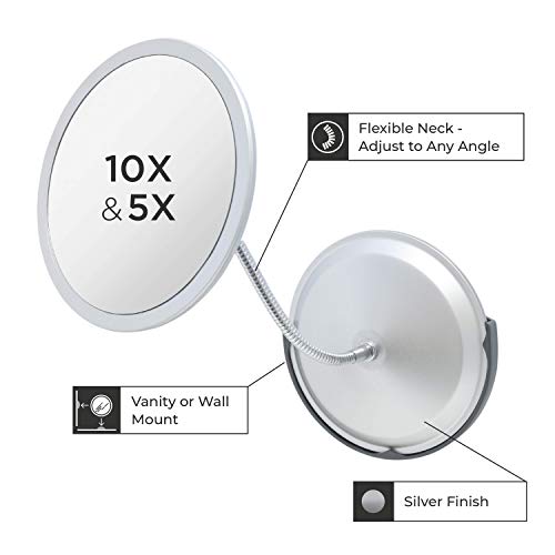 Double Vision™ Gooseneck Vanity/Wall Mount Mirror 5X/10X Magnification, Made ...