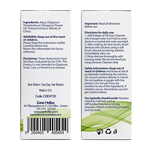Zane Hellas Denture Cleaner. Oregano Oil Power. Ideal for Dentures, Retainers...