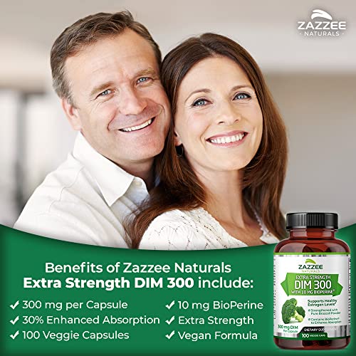 Zazzee Extra Strength DIM 300 mg per Capsule, 10 mg BioPerine, 100 Vegan Caps...