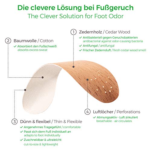 Zederna Cedar Wood Shoe Insoles for Men & Women, 3 Pairs of Foot Odor Elimina...