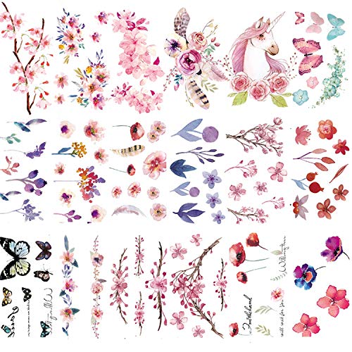 30 Sheets Watercolor Flowers Temporary Tattoos Stickers for Women Girls and K...