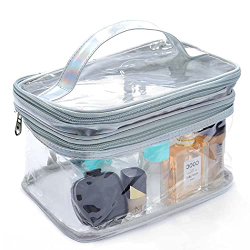 Zeelina Large Clear Tote Bag Double Layer Transparent Makeup Bag Travel Work ...