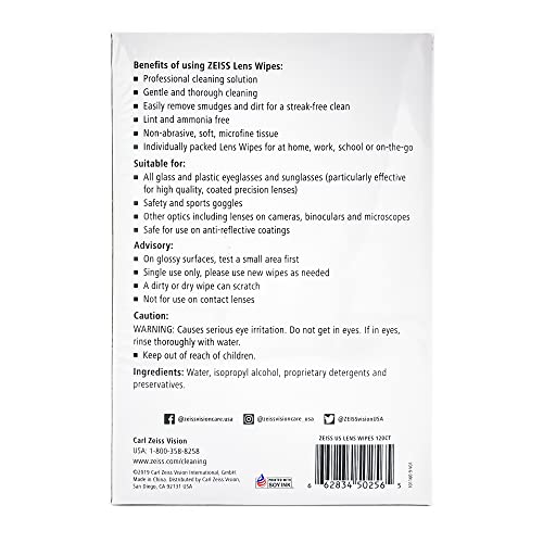 Carl Zeiss Lens Wipes 120 Ct - Individually Wrapped Camera, Glasses Wipes - E...