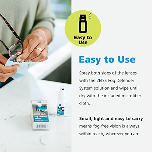 ZEISS Fog Defender System Anti-Fog Spray for Glasses – 1 Spray Bottle and 1 M...