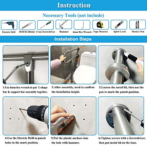 Handicap Rails Grab Bars Bathroom Toilet Rail Support for Elderly Bariatric D...
