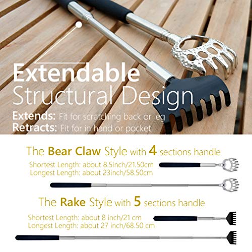 2 Pack Portable Extendable Back Scratcher for Men - Metal Telescoping Back Sc...