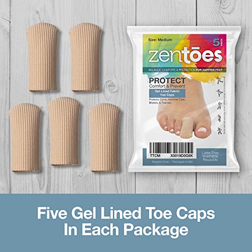 ZenToes 5 Pack Toe Caps Closed Toe Fabric Sleeve Protectors with Gel Lining, ...
