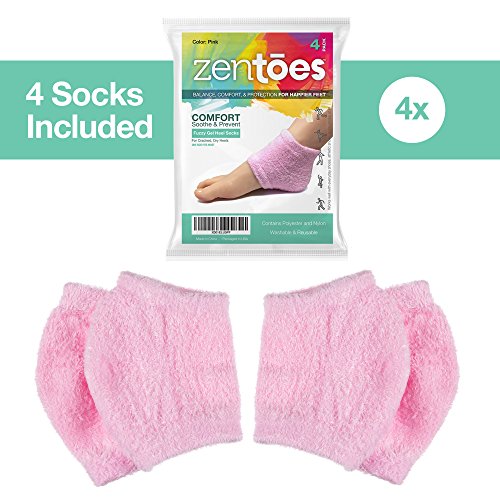 ZenToes Moisturizing Heel Socks 2 Pairs Gel Lined Fuzzy Toeless Spa Socks to ...