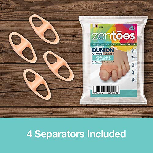ZenToes Toe Separators with 2 Loops - Soft Gel Bunion Correctors 4 Pack (Beige)…