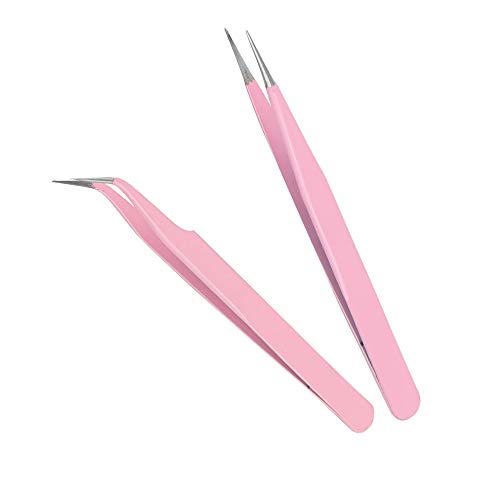 ZeroZ 2 Pcs Stainless Steel Tweezers for Eyelash Extensions Precision Electro...