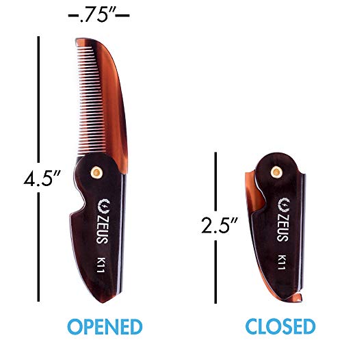 ZEUS Folding Mustache Comb, Handmade Saw-Cut Best Moustache Pocket Comb - (Tr...
