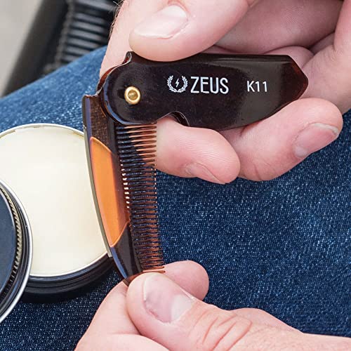 ZEUS Folding Mustache Comb, Handmade Saw-Cut Best Moustache Pocket Comb - (Tr...