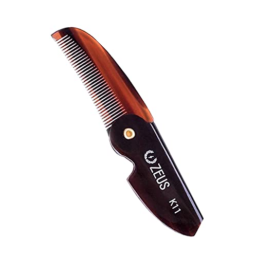 ZEUS Folding Mustache Comb, Handmade Saw-Cut Best Moustache Pocket Comb - (Tr...