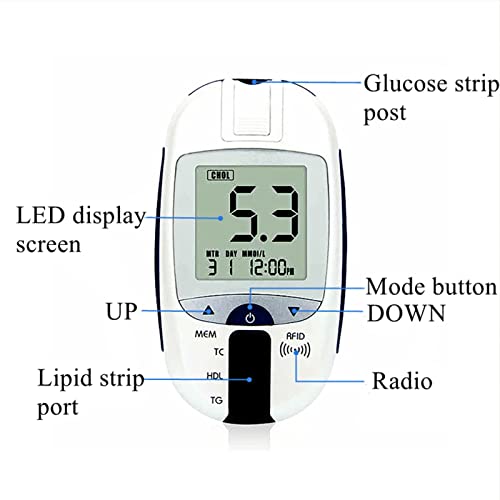 ZHIERPIUS Blood Sugar Test Kit, 5-in-1 Lipid Analyzer Portable Total Choleste...