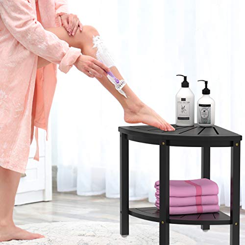 Bamboo Corner Shower Stool Bench Waterproof - with Storage Shelf for Shaving ...