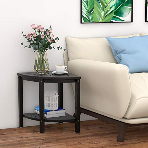 Bamboo Corner Shower Stool Bench Waterproof - with Storage Shelf for Shaving ...