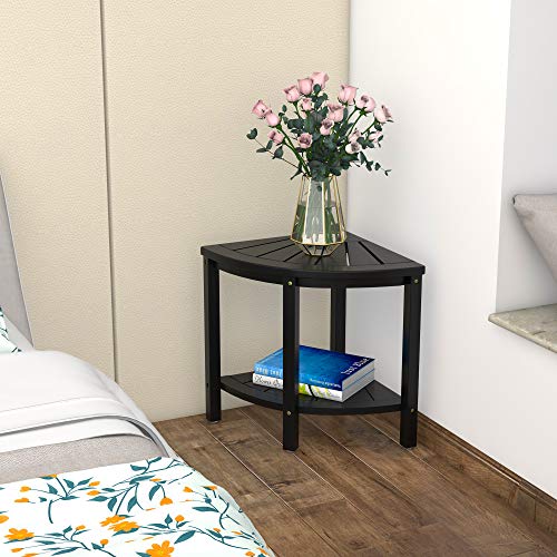 Bamboo Corner Shower Stool Bench Waterproof - with Storage Shelf for Shaving ...