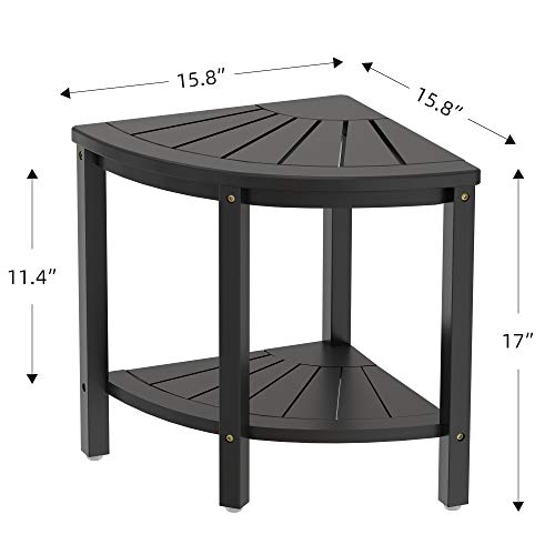 Bamboo Corner Shower Stool Bench Waterproof - with Storage Shelf for Shaving ...