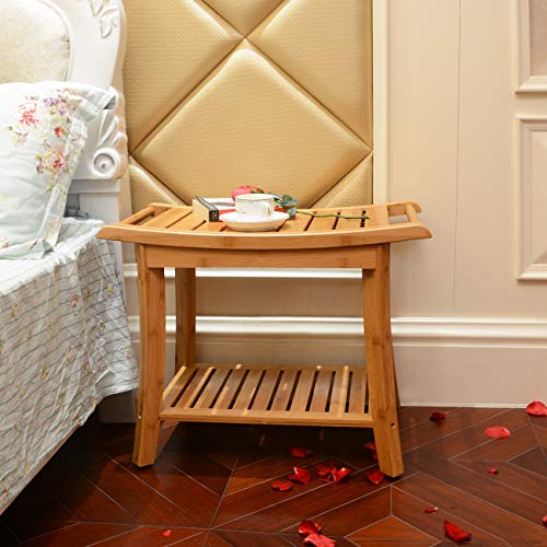 Zhuoyue Bamboo Spa Bath Shower Stool & Bench with Storage Shelf, Shower Bath ...