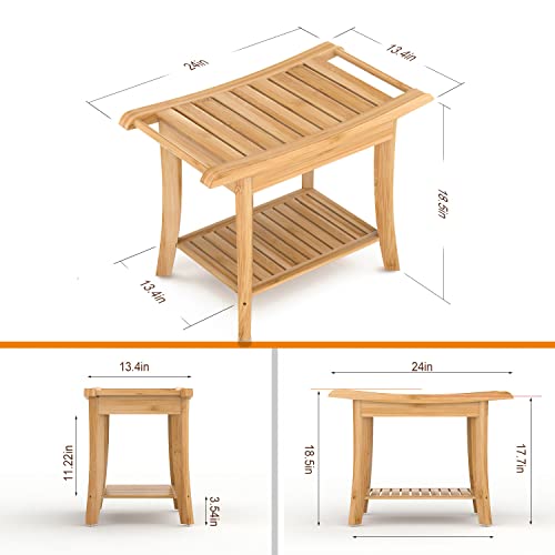 Zhuoyue Bamboo Spa Bath Shower Stool & Bench with Storage Shelf, Shower Bath ...