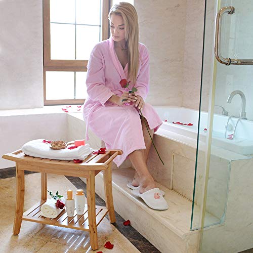 Zhuoyue Bamboo Spa Bath Shower Stool & Bench with Storage Shelf, Shower Bath ...