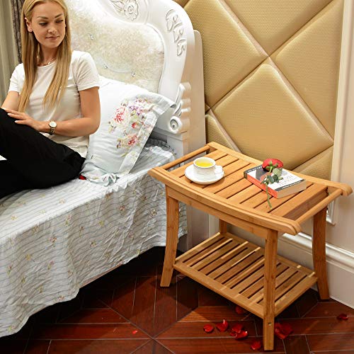 Zhuoyue Bamboo Spa Bath Shower Stool & Bench with Storage Shelf, Shower Bath ...