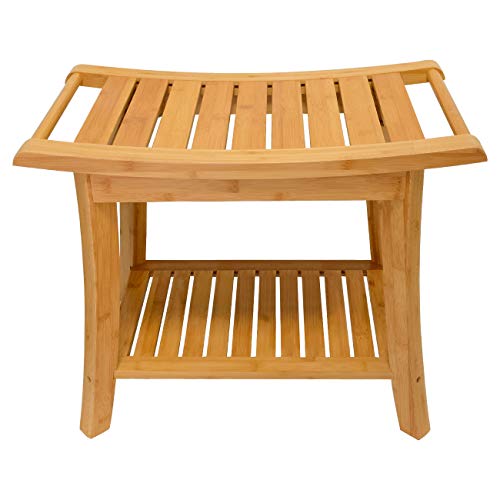Zhuoyue Bamboo Spa Bath Shower Stool & Bench with Storage Shelf, Shower Bath ...