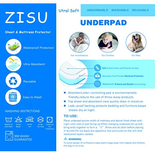 ZISU Pack of 2 Ultra Soft Underpads 36''x 48'',Washable and Reusable Incontin...