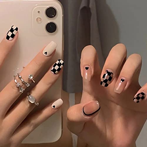 6 Sheets Plaid Nail Art Stickers 3D Self Adhesive Color Checkerboard Love Hea...