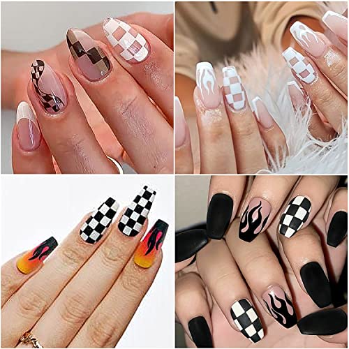 6 Sheets Plaid Nail Art Stickers 3D Self Adhesive Color Checkerboard Love Hea...
