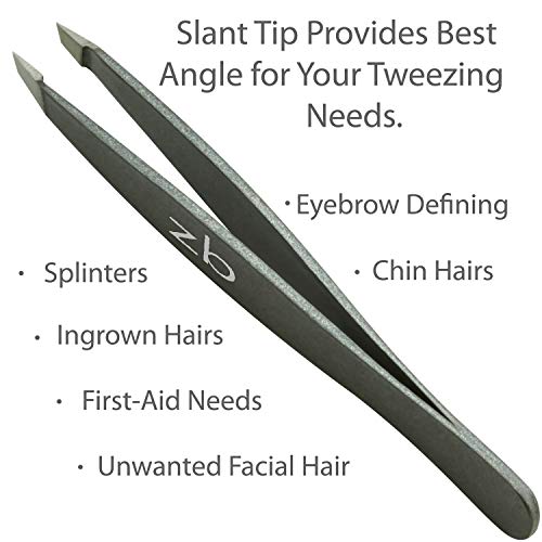 Zizzili Basics Tweezers - Surgical Grade Stainless Steel - Slant Tip for Expe...