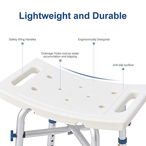 Zler Heavy Duty Shower Chair 500lb, Adjustable Height Bath and Medical Tool F...