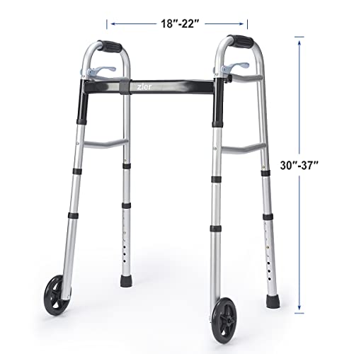 Zler Narrow Folding Walker for Seniors with Trigger Release and 5 Inches Whee...