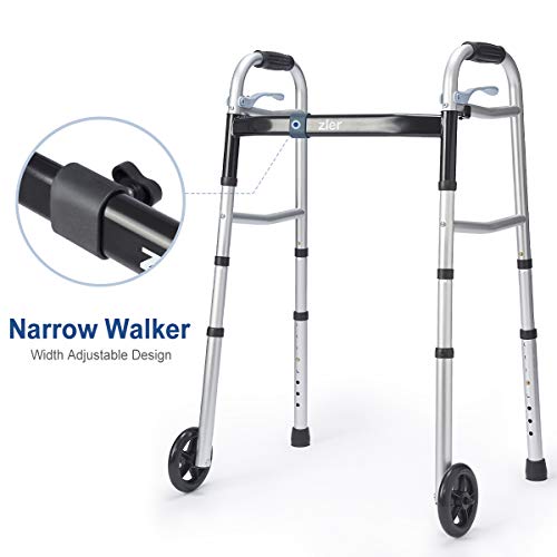 Zler Narrow Folding Walker for Seniors with Trigger Release and 5 Inches Whee...