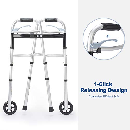 Zler Narrow Folding Walker for Seniors with Trigger Release and 5 Inches Whee...