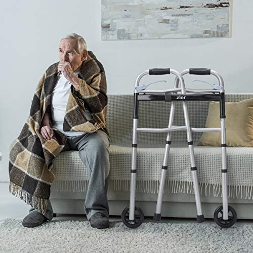 Zler Narrow Folding Walker for Seniors with Trigger Release and 5 Inches Whee...