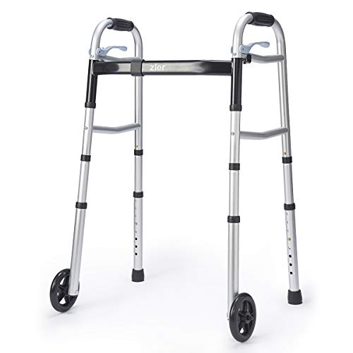 Zler Narrow Folding Walker for Seniors with Trigger Release and 5 Inches Whee...