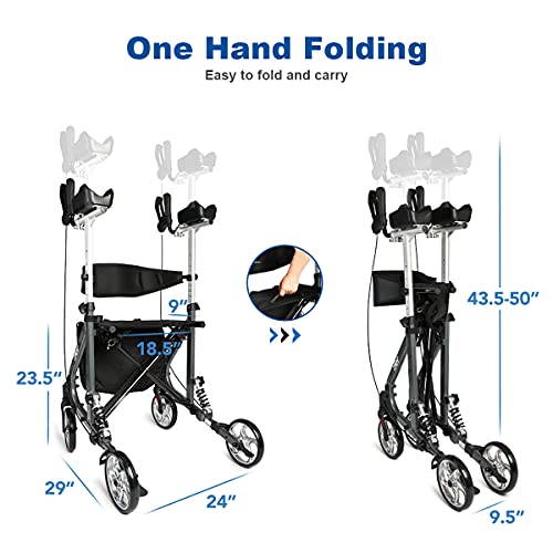 Zler Upright Walker for Seniors, Stand Up Rollator Walker with Seat and Big W...