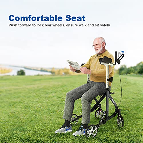 Zler Upright Walker for Seniors, Stand Up Rollator Walker with Seat and Big W...